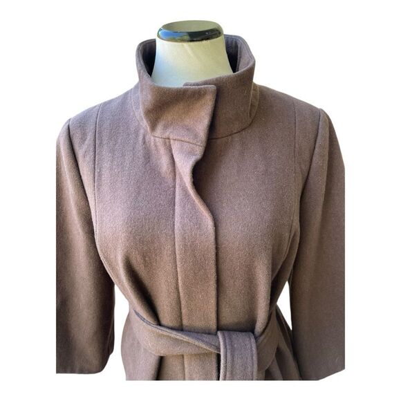 Mossimo Brown Belted 3/4 Sleeves Lined Cropped Jacket Sz XXL Classic Wool Blend - Picture 3 of 5
